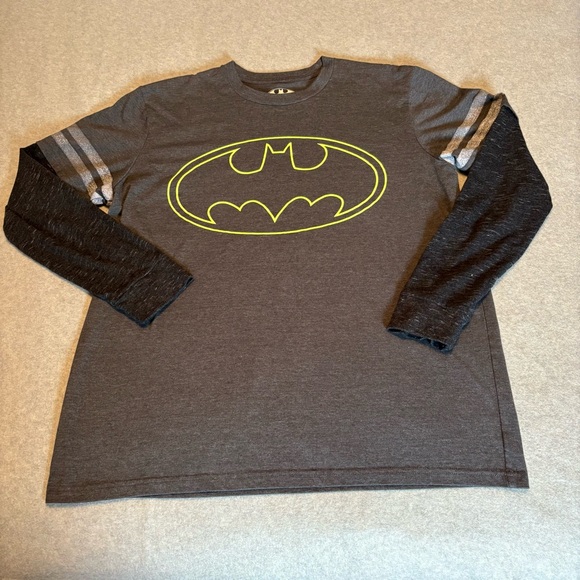 Batman Other - Batman DC Comics Logo Grey Athletic-Style Long Sleeve Boys/Youth Shirt Large